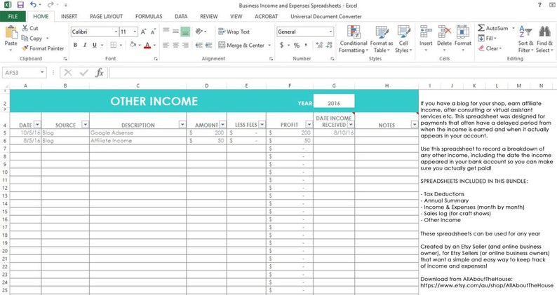 Etsy Seller Spreadsheets, shop management Tool, financial, tax reporting, profit and loss, income, expenses, spreadsheet, excel, google docs immagine 10