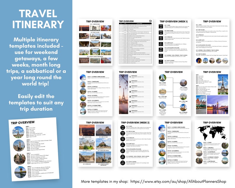 Travel Itinerary Template travel planner vacation trip hotel bookings day tours daily packing list fully editable & customisable in Canva image 7