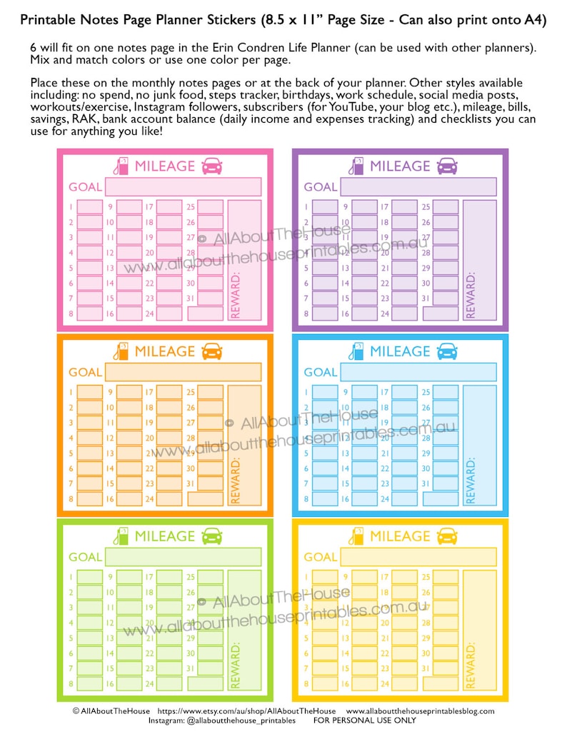 Mileage planner stickers notes page Printable business direct sales car Erin Condren ECLP Rainbow log book tax deduction happy plum NPTS12 image 3