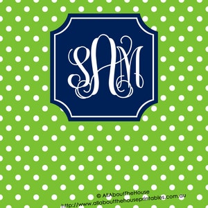 Editable Printable Monogram Binder Cover and spine chevron polka dot stripe gingham DIY Notebook Stationery Preppy school college navy green image 2