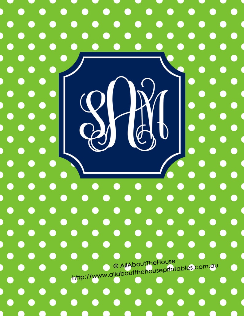 Editable Printable Monogram Binder Cover and spine chevron polka dot stripe gingham DIY Notebook Stationery Preppy school college navy green image 2