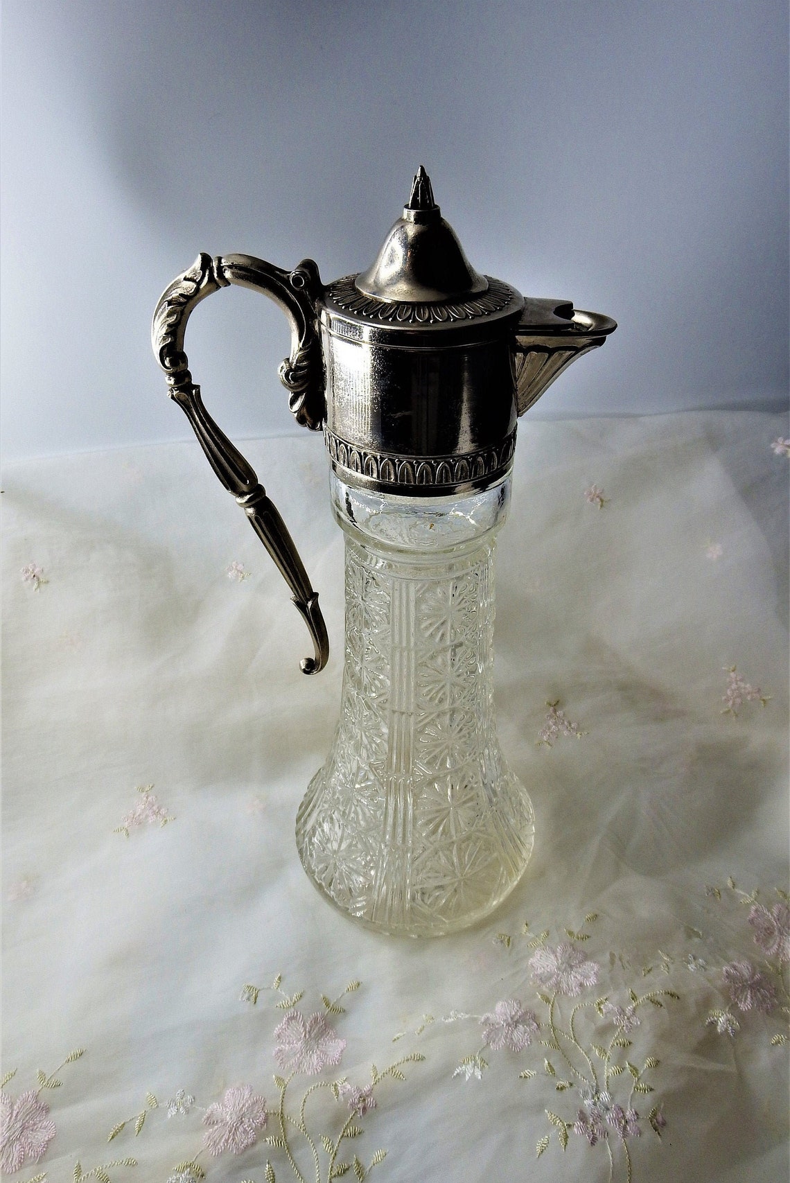 Vintage Italian Crystal Wine Carafe Silver plated Spout & Etsy