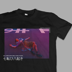 SALZ Tokyo Stand Up Tee, neon Japan design shirt, Japanese fashion Tokyo aesthetics 90s, inspiration t-shirt black Japan vogue vapourware