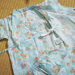 Light Blue Summer Cotton Jinbei Set for Toddlers Girls Size 80, 1T, sakura pattern, kids kimono, sakura jinbei, toddlers kimono, japanese
