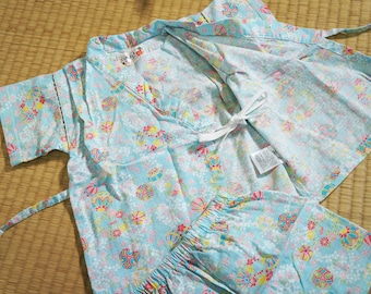 Light Blue Summer Cotton Jinbei Set for Toddlers Girls Size 80, 1T, sakura pattern, kids kimono, sakura jinbei, toddlers kimono, japanese