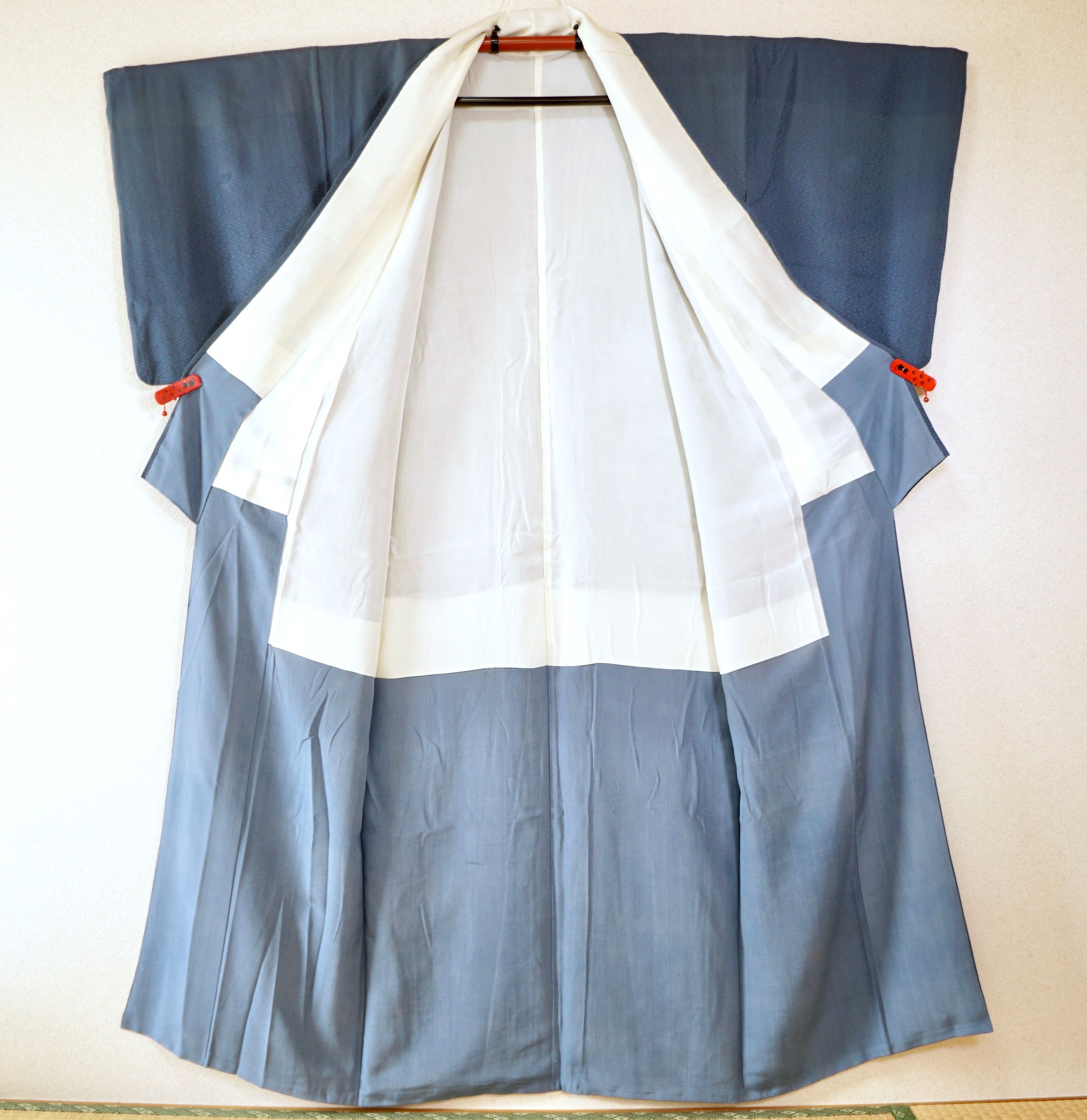 Japanese kimono GREAT gray blue silk leaf flowers tsukesage | Etsy