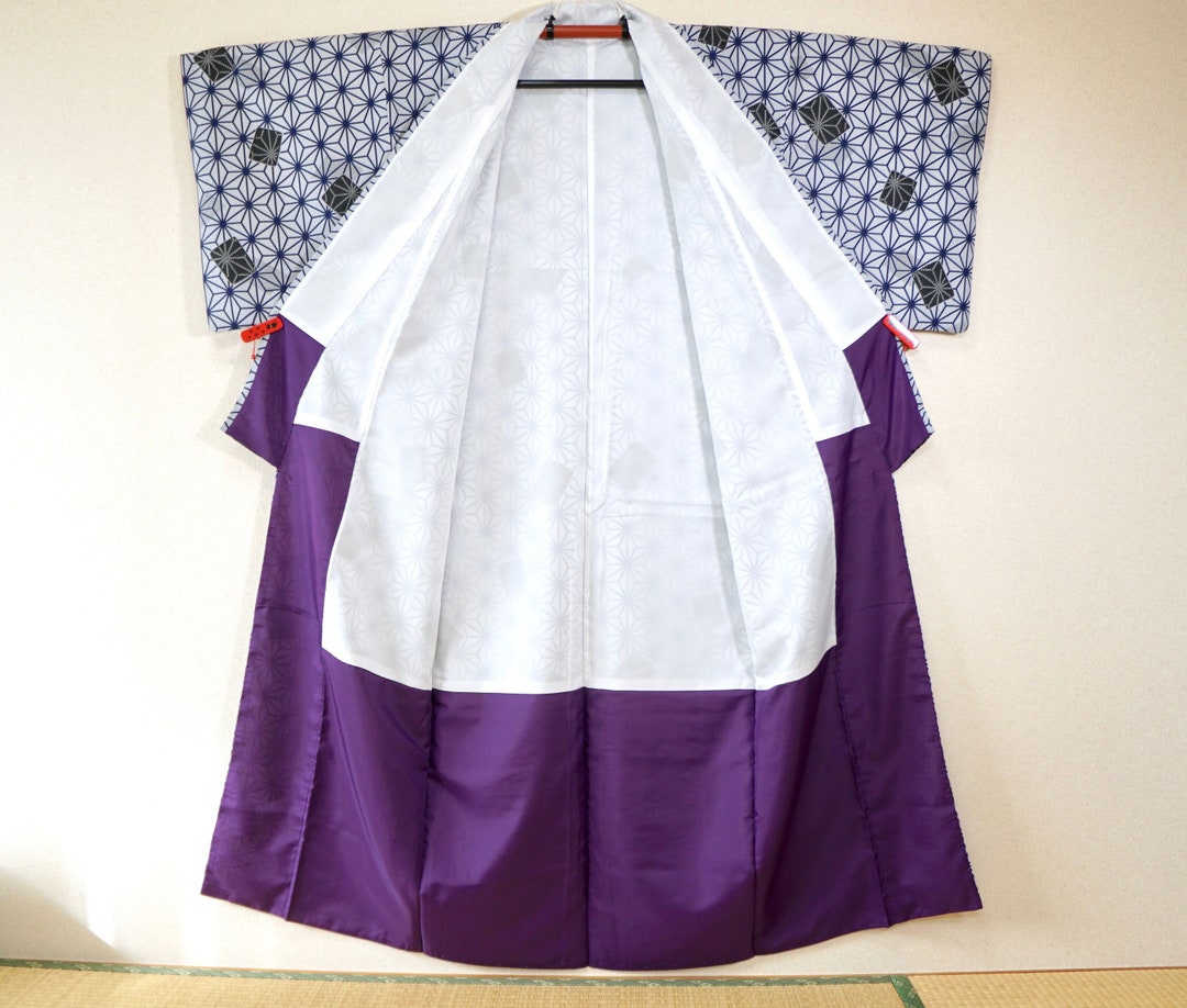 Japan Kimono MINT Autumn Winter Navy Blue Gray Asanoha - Etsy
