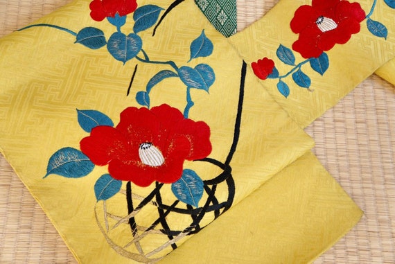 Nagoya Obi Belt, antique mustard yellow Japanese o