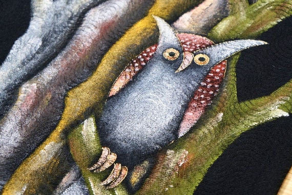 Japanese Obi Belt- GREAT, Hand painted art Owl Si… - image 7