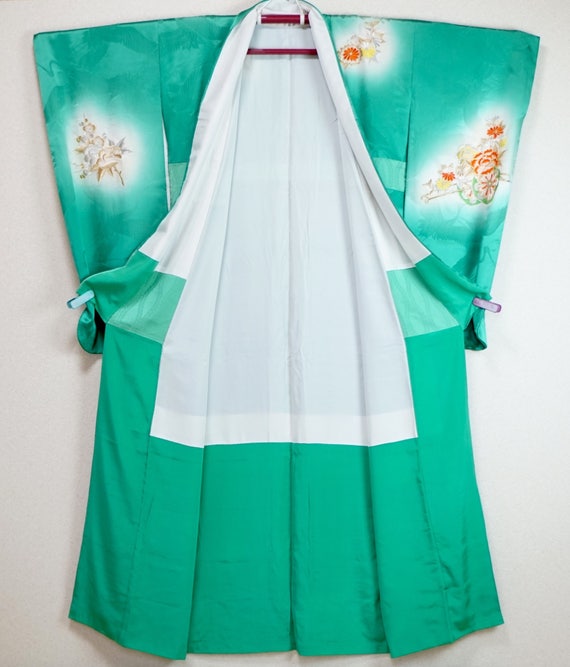 Japan Kimono - GREAT, Antique emerald green embro… - image 4