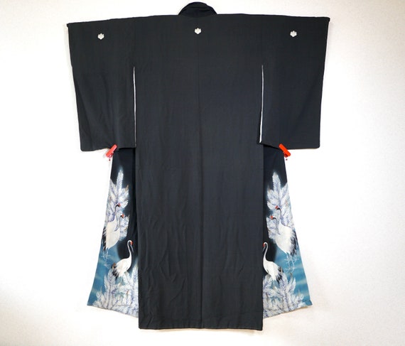 Japan Antique Kimono Nice Silk kurotomesode pine tree crane | Etsy
