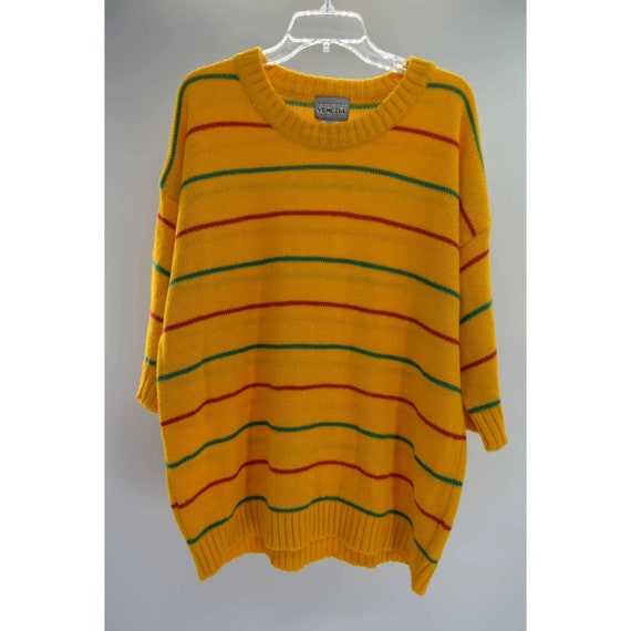 Vintage Venezia Yellow Striped Short Sleeve Sweat… - image 1