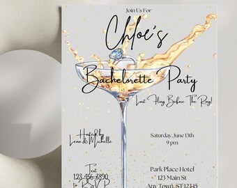 Invitación para despedida de soltera, Última aventura antes del anillo, Invitación para despedida de soltera, Plantilla editable y descargable, Noche de chicas