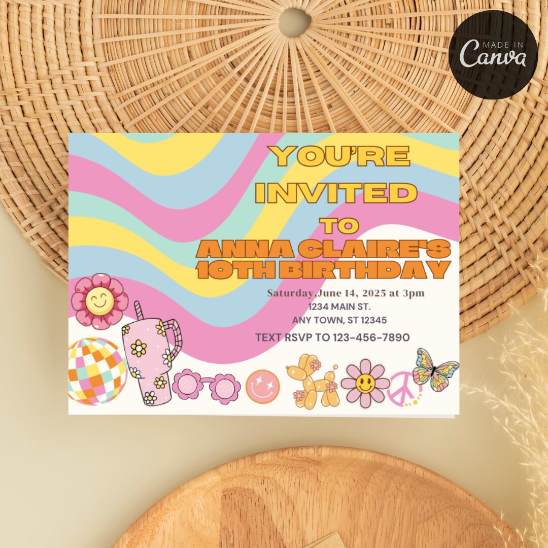 Groovy Birthday Party Invitation Birthday Boho Retro Flower Power 70's ...