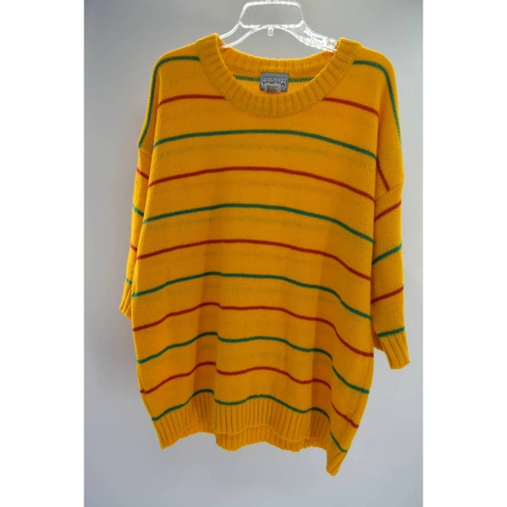 Vintage Venezia Yellow Striped Short Sleeve Sweat… - image 2