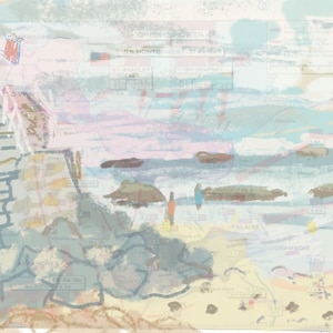 D-Day Beach Gemälde von Mulberry Habour, Arromanches | Digitale Kunst | 297x210mm