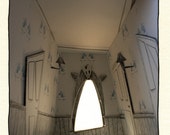 Printed illustration card paper stage set hallway window - blue - Toward the light