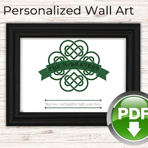 Benutzerdefinierte Familienwandkunst St. Patricks Day, irisches Erbe, keltischer Knoten-personalisierter PNG-DOWNLOAD, irisches Zitat rahmenbarer Bild-Familienname