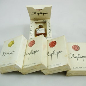 Mid Century Perfumes Raphael Replique and Plaisir 5 Bottles (4 Packaged) 1/8 oz Miniatures Vintage France  1950&#39;s MCM