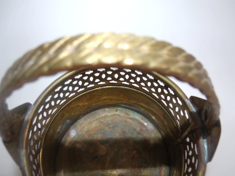 Brass Copper Basket, Steel Weave Basket with Braided Handle image 5
