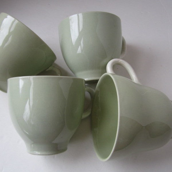 Grindley England Petal Ware Pale Sage Mint Green White Handle Tea Cups