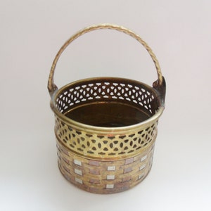 Brass Copper Basket, Steel Weave Basket with Braided Handle image 1