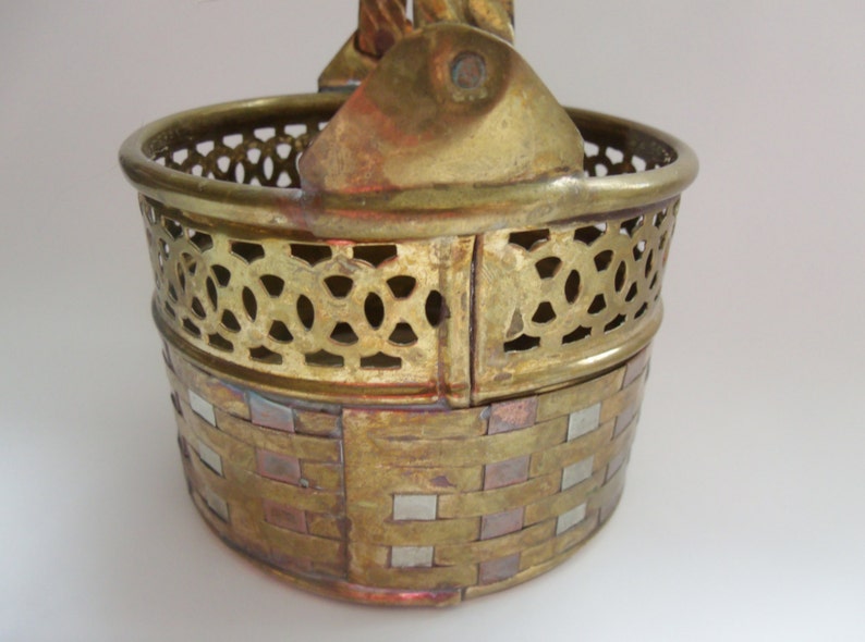 Brass Copper Basket, Steel Weave Basket with Braided Handle image 3