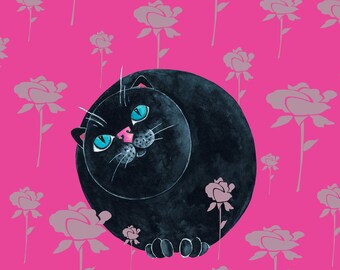 Carte postale chat aux mille roses de Soizic IzzI.