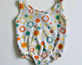 Costume da bagno vintage anni '60 a pois per bambina, marca Carters, taglia 18 mesi.