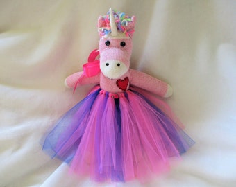 Unicorn Doll Sock Monkey Rainbow Pink Ballerina in Tutu - Live, Love, Dance!