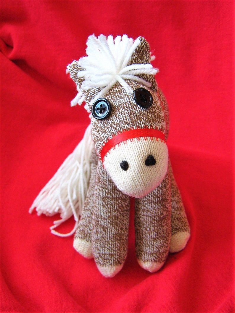 Sock Monkey Horse Pony White Maned Blue Pink or Brown Brown