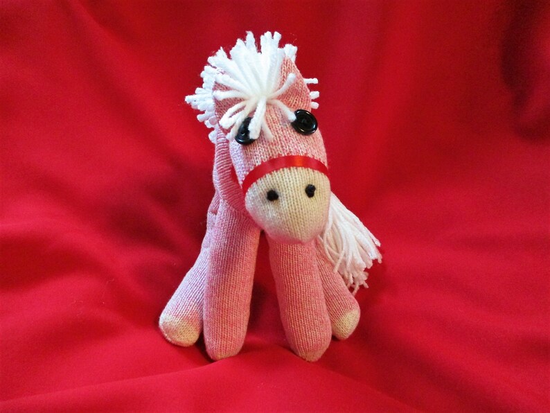 Sock Monkey Horse Pony White Maned Blue Pink or Brown Pink