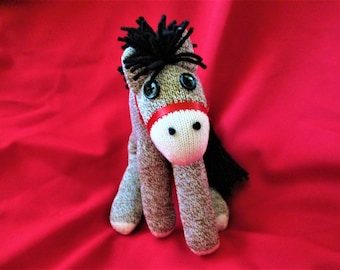 Sock Monkey Pony Horse Black Maned Brown - Red Heart Tattoo