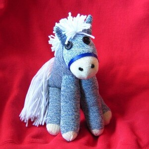 Sock Monkey Blue Horse Pony with White Mane