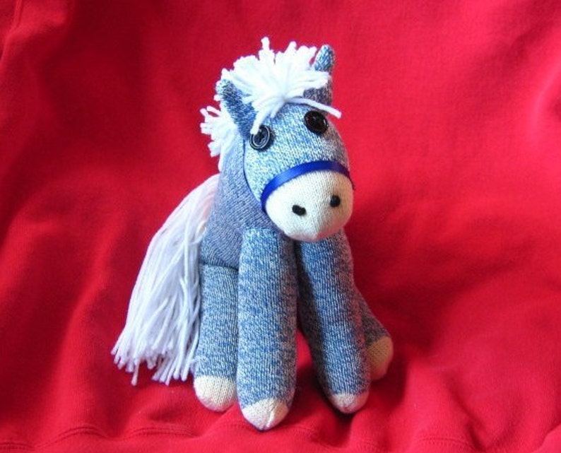 Sock Monkey Blue Horse Pony with White Mane