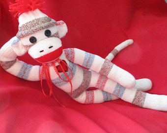 Sock Monkey Doll Classic 20" White Striped Limited Edition