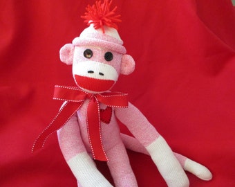 Sock Monkey Doll Classic Pink 20"