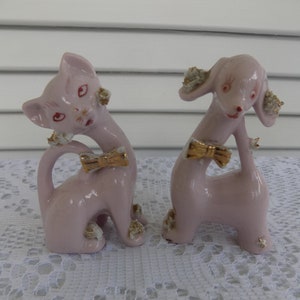 Vintage Pink Dog and Cat Salt and Pepper Shakers - Ceramic Pink Cat and Dog Salt and Pepper Shaker - Dog & Cat Figurines - Mid Century Decor