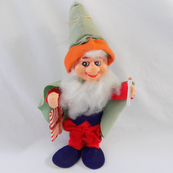 Vintage Christmas Elf Ornament Figure - Vintage Christmas Elf Décor - Vintage Japan Standing Elf With Beard and Cape - Vintage Christmas Elf