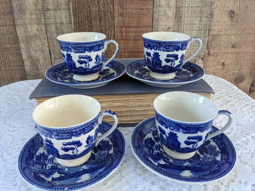 Vintage Set of 8 Blue Willow Teacup and Saucer Sets Made in Etsy