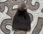 Mongolian Adult Cap 100% Cashmere Sheep Wool soft winter brown pompon