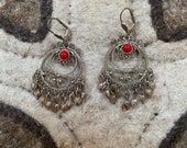 Vintage earrings from CCCP Soviet Union with Unique shape metal filigree natural stone