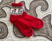 Mongolian Adults 100% Cashmere Socks Handmade Sheep Wool red