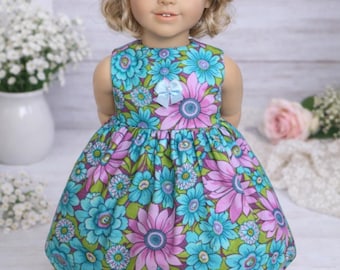 Handmade Purple Blue Spring Floral Doll Dress For 18 Inch American Girl Dolls
