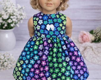 Handmade Floral Doll Dress: Blue & Pink Outfit for 18" American Girl Dolls