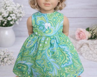 Handmade Green Spring Paisley 18 Inch Doll Dress Fits American Girl Doll Clothes