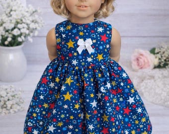 18 Inch Doll Dress, Navy Sparkle Stars 4th of July, American Girl Fit