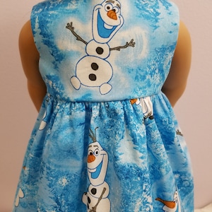 18 Inch Doll Dress: Frozen Inspired Olaf Blue Cotton Fabric, Sleeveless Design image 1