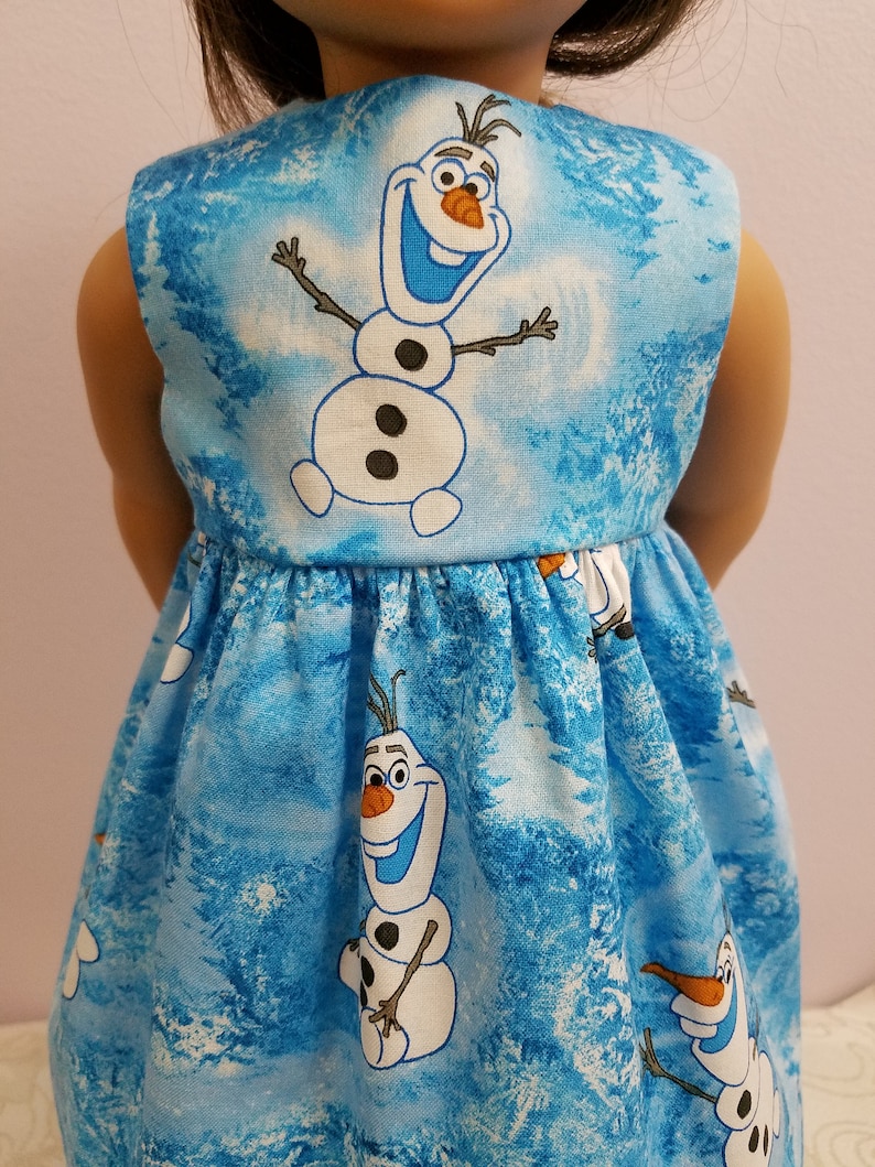 18 Inch Doll Dress: Frozen Inspired Olaf Blue Cotton Fabric, Sleeveless Design image 1