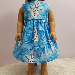 18 Inch Doll Dress: Frozen Inspired Olaf Blue Cotton Fabric, Sleeveless Design image 4